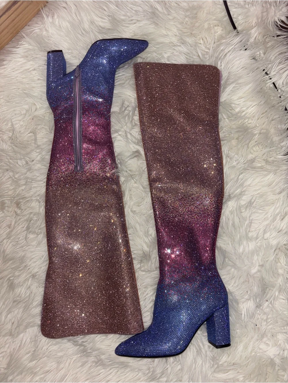 Gianni Bini Sparkle Ombre Over-the-Knee Boots — Blue to Pink/Bronze